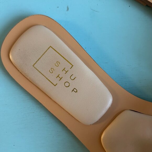 Shu Shop Codie Flat Slip On Sandal in Nude Size 7.5 Gold Eyelets Boho Chic - Picture 5 of 11